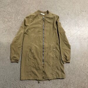 Sophie Rue Olive Green Longline Bomber Jacket Full Zip Utility Coat Large